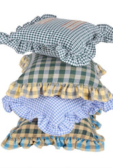Casa Edel Embroidered Gingham Ruffle Pillow