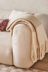 Laurie Herringbone Woven Wool Fringe Throw Blanket