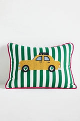 City Icon Embroidered Cotton Pillow