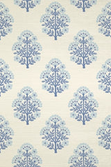 Floral Block Printed Grasscloth Wallpaper