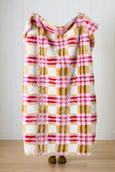 Lilou Jacquard Plaid Faux Fur Throw Blanket