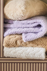 Faux Fur Cable-Knit Sweater Throw Blanket