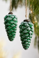 Frosty Pinecone Glass Ornaments, Set of 2