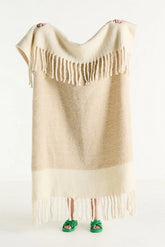Laurie Herringbone Woven Wool Fringe Throw Blanket