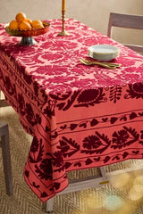 Red Crewel Stitch Tablecloth