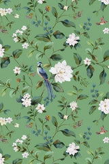 Bird Vine Chinoiserie Non-Woven Matte Peel-and-Stick Wallpaper