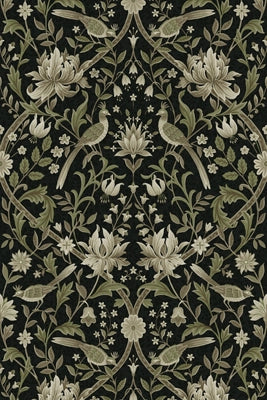 Ebony & Rosemary Vintage Bird Ogee Peel-and-Stick Wallpaper