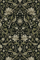 Ebony & Rosemary Vintage Bird Ogee Peel-and-Stick Wallpaper