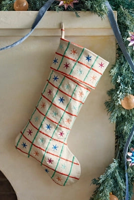 Embroidered Stars Cotton Stocking