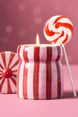 Cabana Pink Peppermint Striped Ceramic Candle