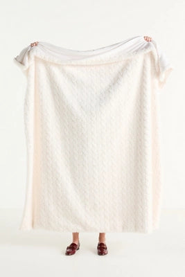 Faux Fur Cable-Knit Sweater Throw Blanket