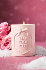 Gingham Bow Woody Teakwood Rose Ceramic Boxed Candle