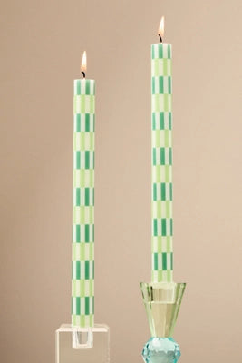 Geo Block Print Taper Candles, Set of 2