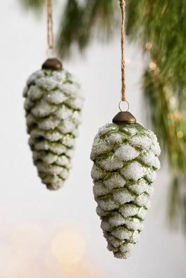 Frosty Pinecone Glass Ornaments, Set of 2