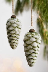 Frosty Pinecone Glass Ornaments, Set of 2