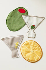 Novelty Piecework Linen Cocktail Napkins, Set of 4