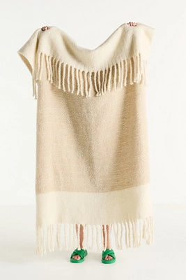 Laurie Herringbone Woven Wool Fringe Throw Blanket
