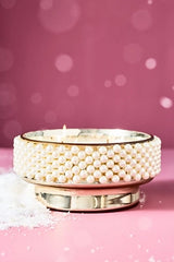 Pearled Cuff Woody Crisp Cedar Glass Pedestal Candle