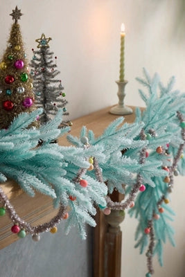 Flocked Mint Faux Fir Garland