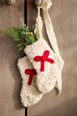 Red Bow Mini Wool Stockings, Set of 2