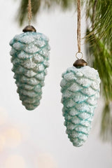 Frosty Pinecone Glass Ornaments, Set of 2